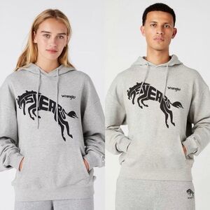 Wrangler‎ 75th Anniversary Unisex Pullover Hoodie S Grey Bronc Cowgirl Western
